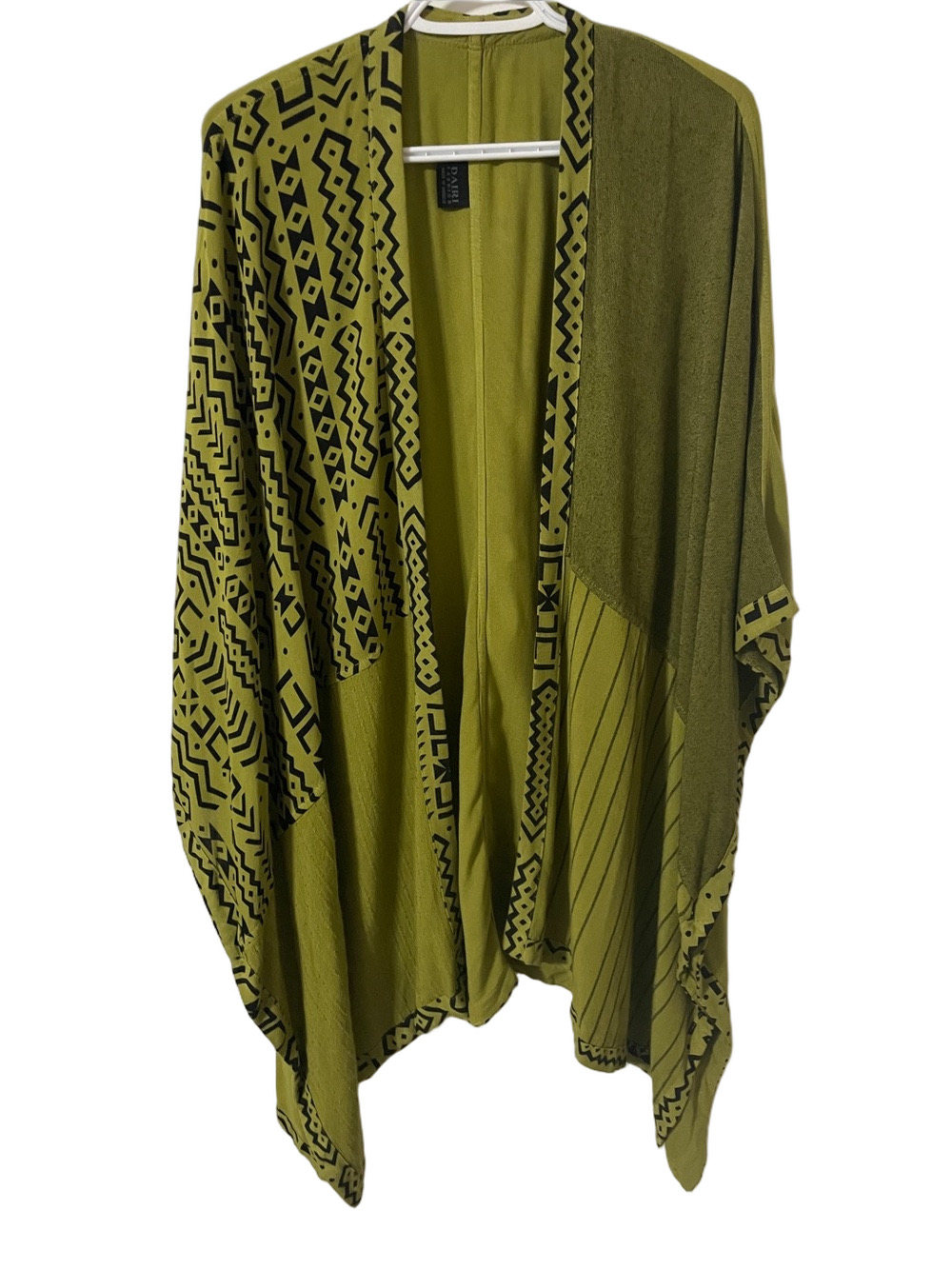Dairi Green and Black Patterned Draped Kimono O/S